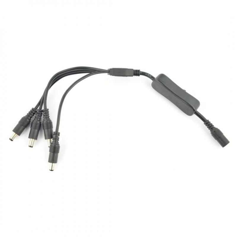 DC-adapter med bryter og 4 plugger, 5,5/2,1mm