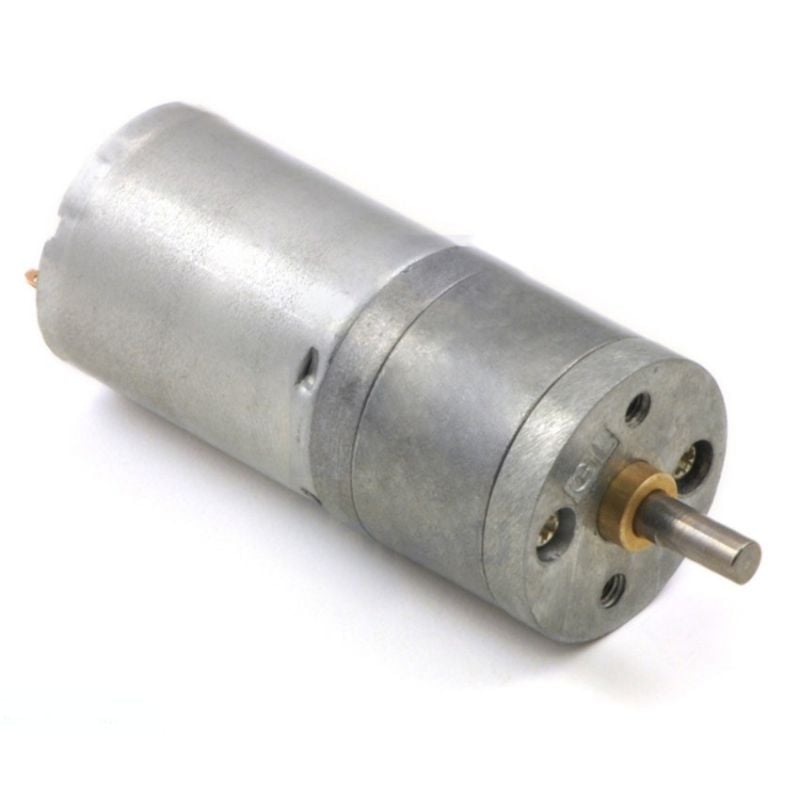 DC-girmotor med metallhus og utgående aksel sett fra siden
