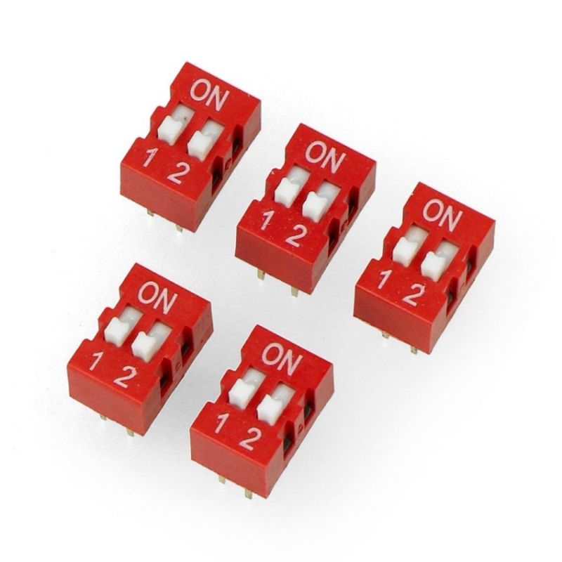 DIP-bryter 2-polet rød - 2,54 mm - 5 stk