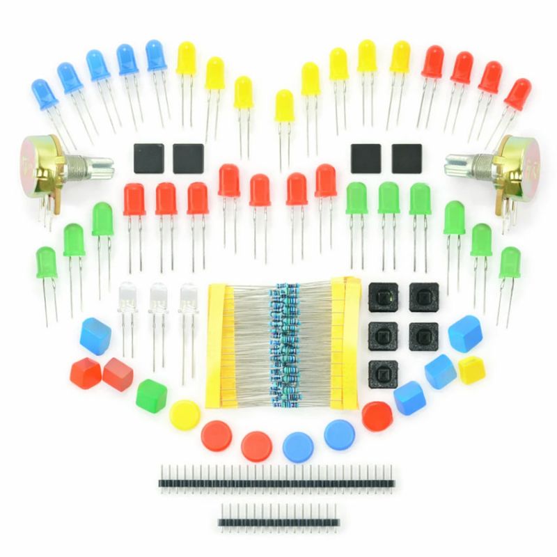 Sett med elektroniske komponenter, 254 deler for Arduino og RPi