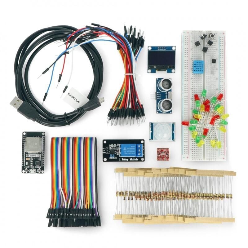 ESP32 startsett med WiFi-modul, sensorer og OLED-skjerm