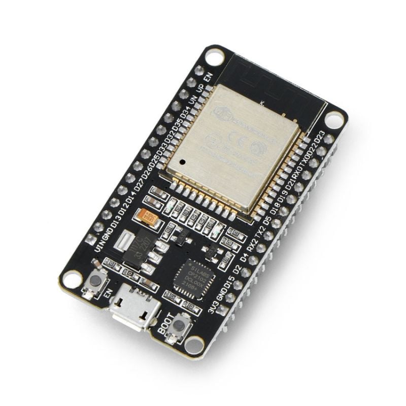 ESP32-utviklingskort med WiFi og Bluetooth 4.2 sett skrått ovenfra