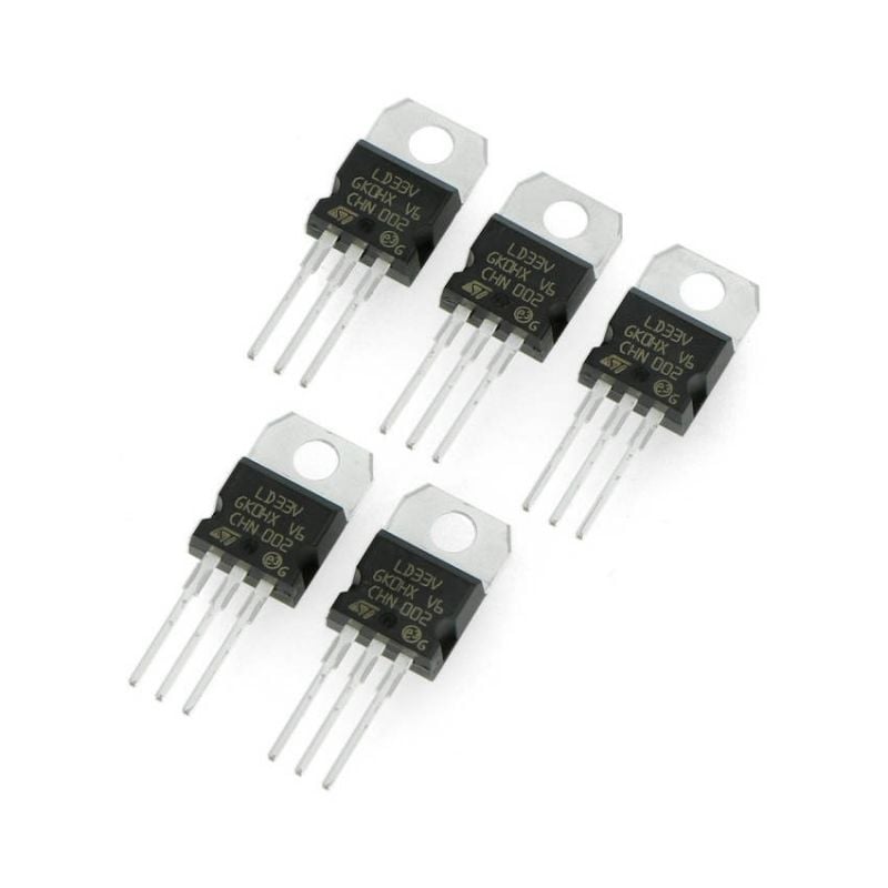 Fem LDO-spenningsregulatorer i TO-220-kapsling med tre tilkoblingsbein
