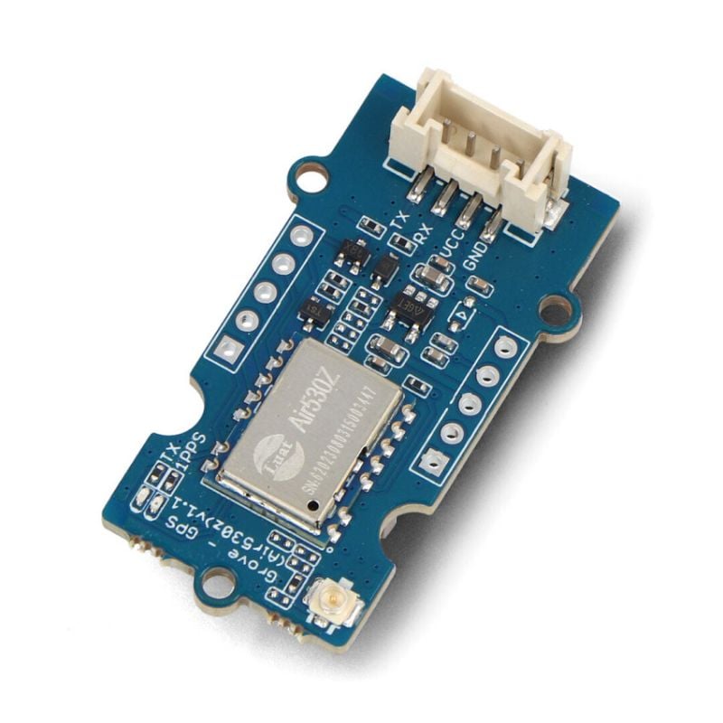 Grove GNSS-modul med U.FL-kontakt, UART-tilkobling og synlige komponenter