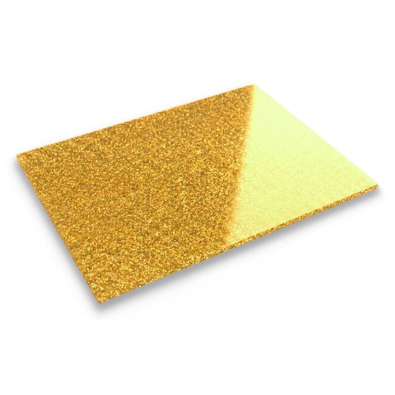 Gul glitterakrylplate PMMA, 3mm, 400×600mm, blank og matt