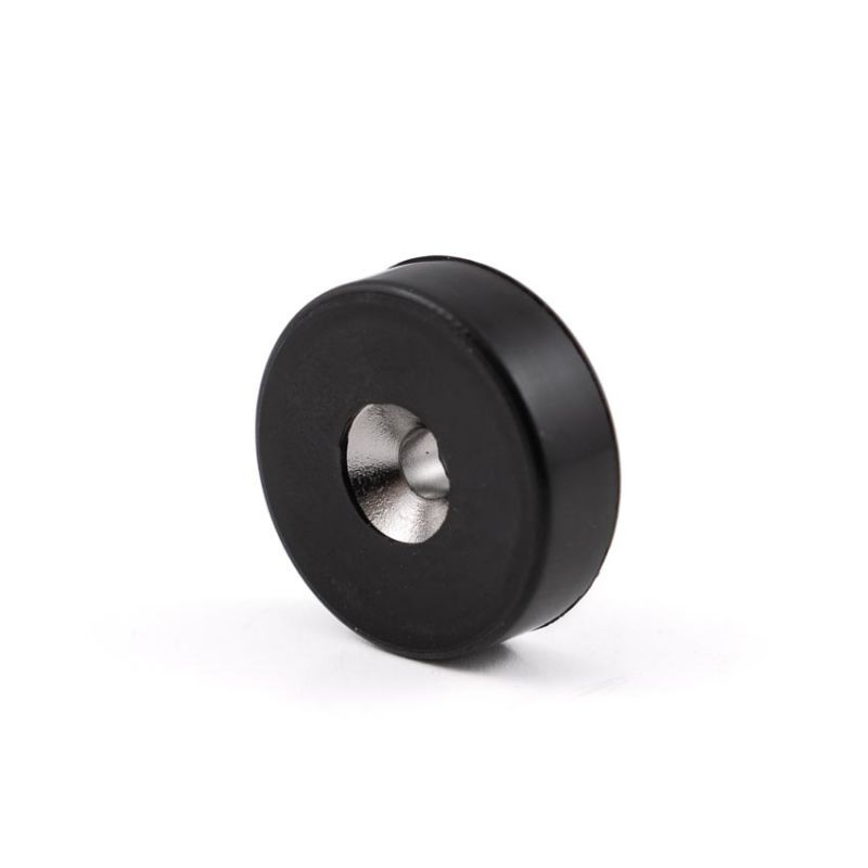 Kraftig gummibelagt magnet med skruehull, Ø19,5 mm, bæreevne 4,2 kg