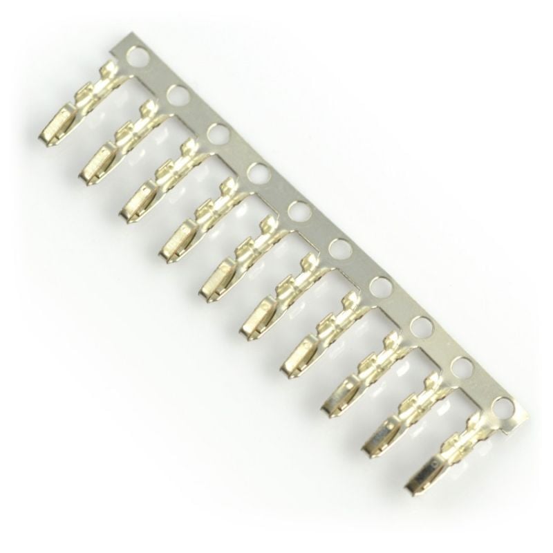 Hunnkontakter til kontakthus, 2,54 mm, ti kontakter på metallstrips