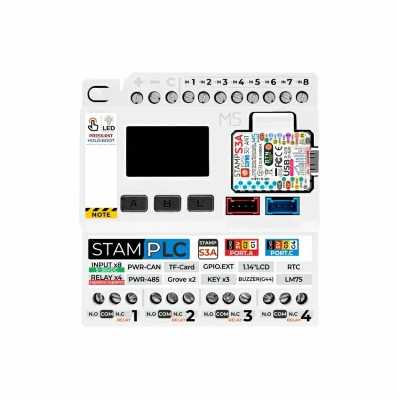 M5Stamp PLC IoT-kontroller med ESP32-S3, 8 innganger og 4 reléutganger