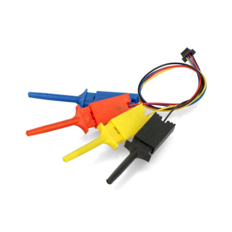 JST-SH-kabel med fire fargede mikrotestkroker og flerledet kabel