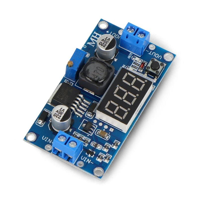 Justerbar step-down spenningsregulator LM2596, 3A, med LCD