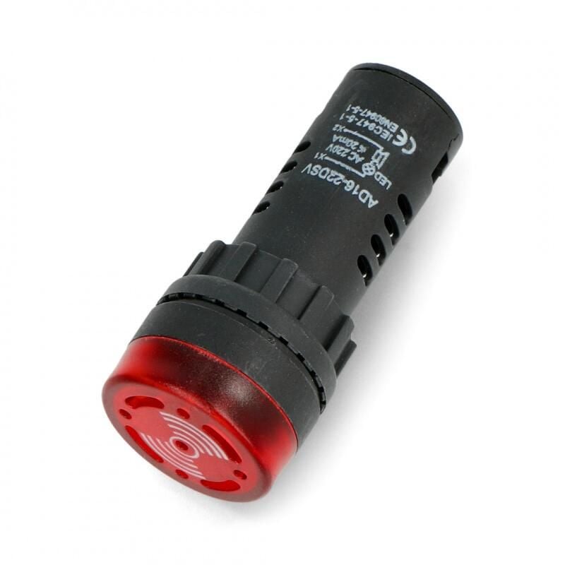 Kontrollampe 230V AC 28mm r&oslash;d med buzzer