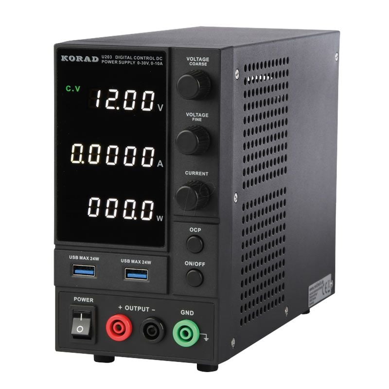 Korad U203 laboratoriestrømforsyning 0–30V 10A med USB-lading