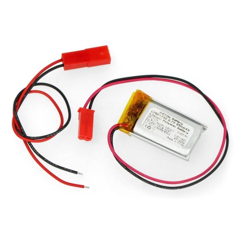 Li-Pol-celle 250mAh 1S 3,7V med JST-BEC-kontakt, 30x17x6mm