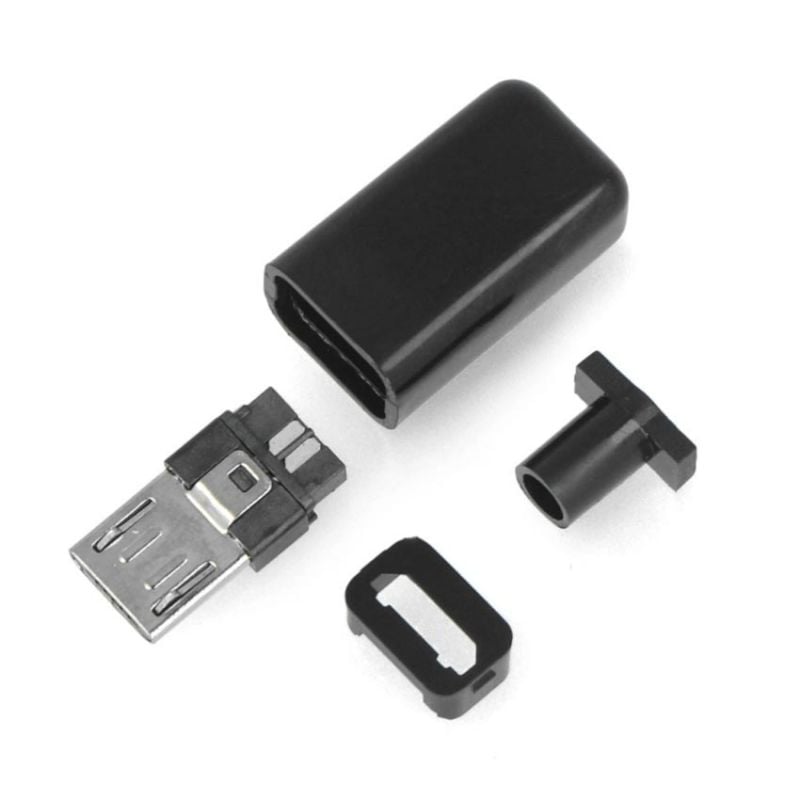 MicroUSB type B-plugg for kabel, 5-pinners, plastdeksel til lodding