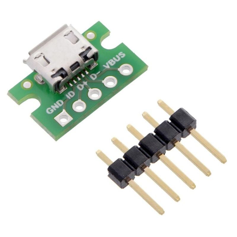 MicroUSB type B breakout-kort, 5-pinners, for koblingsbrett