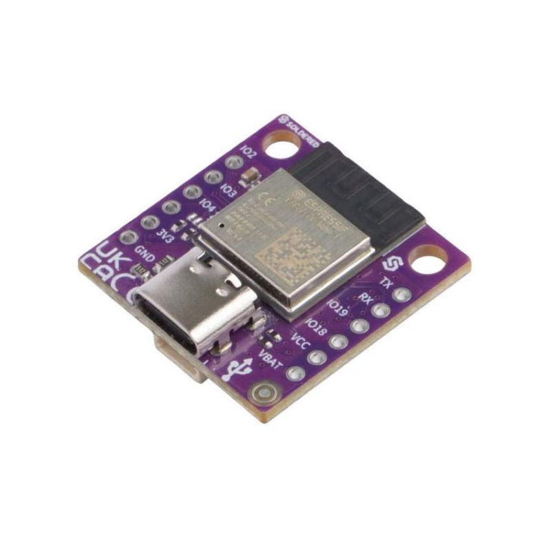 NULA Mini ESP32-C6-utviklingskort med USB-C-kontakt og montert antenne