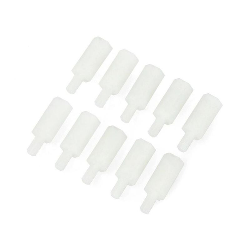 Nylondistanse 12mm med M3 utvendig gjenge, 10-pk