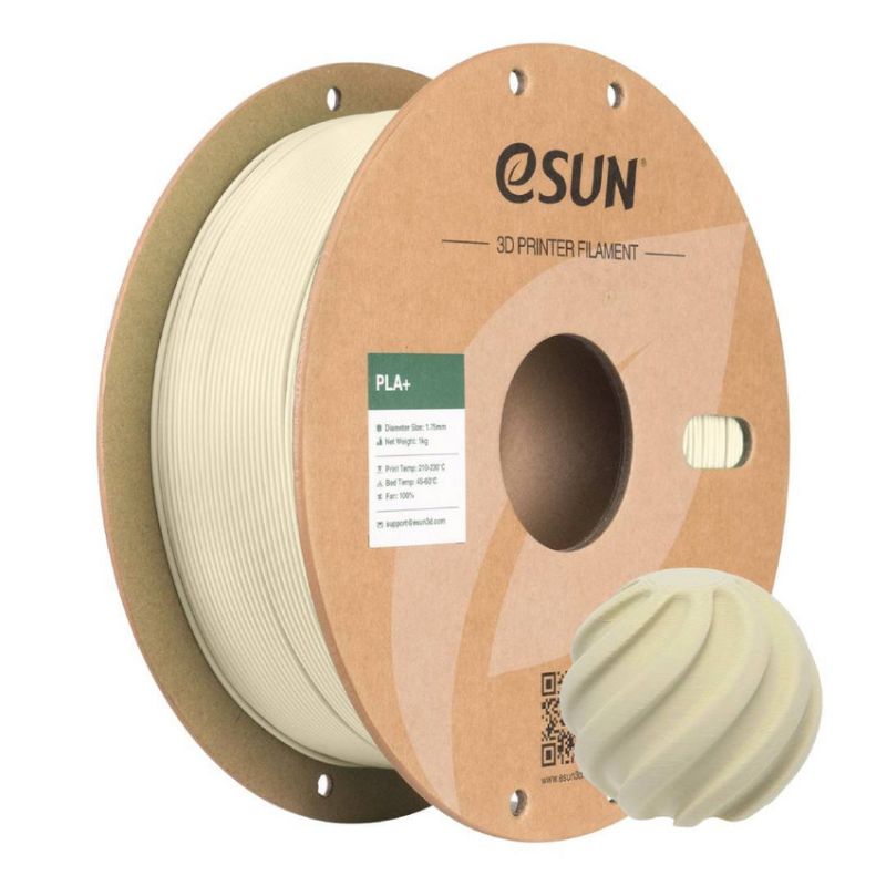 PLA+ filament i bone white på spole med 3D-printet prøve