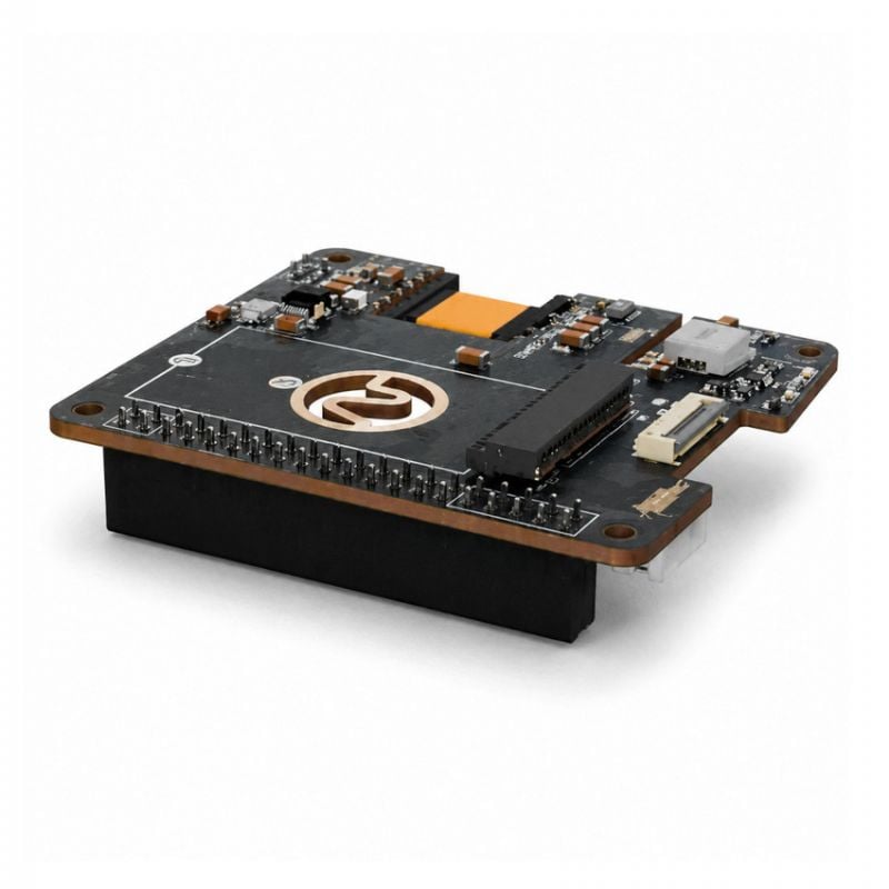 PoE+ HAT Argon40 Industria med M.2 NVMe vist ovenfra i skrå vinkel