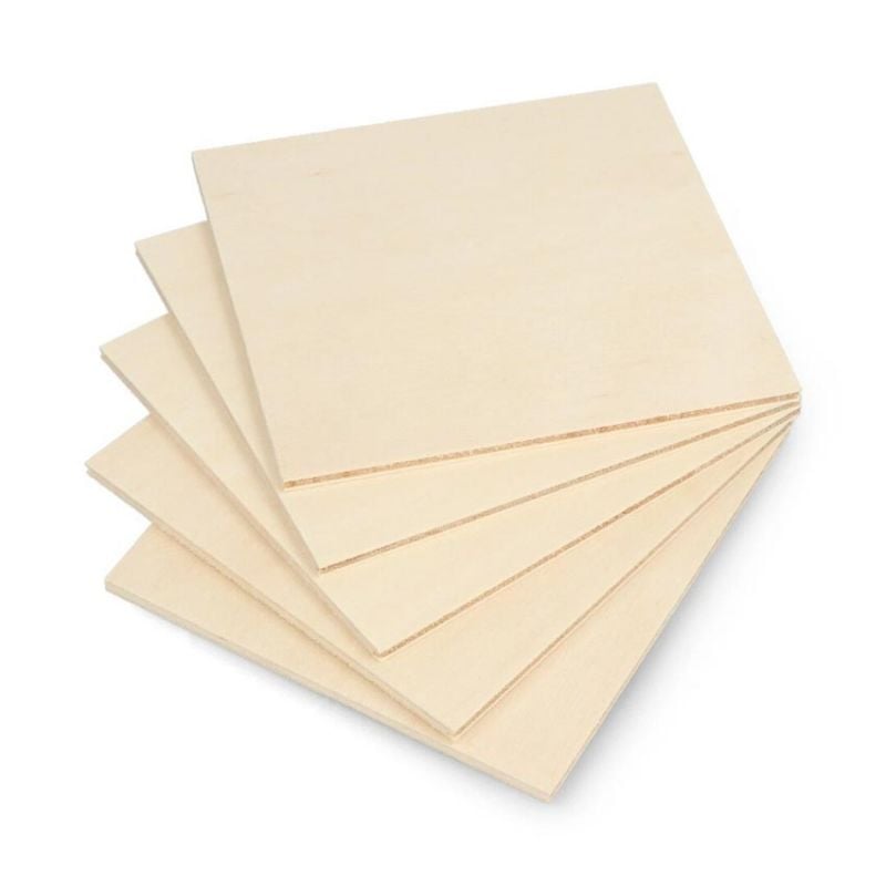 Poppel kryssfiner 4mm, 160x160mm, 5 stk, for laser og CNC