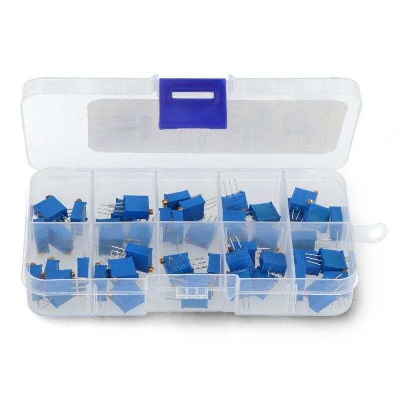 Sett med flersvings potensiometre, 50 stk. i organizer