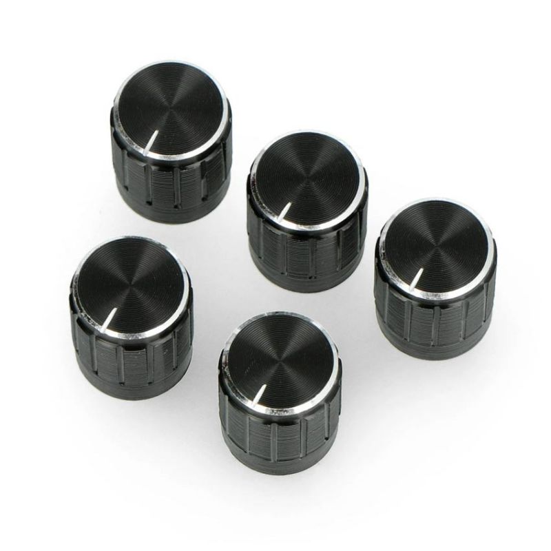 Dreieknotter til potentiometre, svart plast, 6 mm hull, 5 stk.