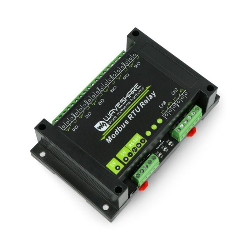 Relé 8-kanals Modbus RS485 - 10A/250VAC - optoisolasjon - Waveshare