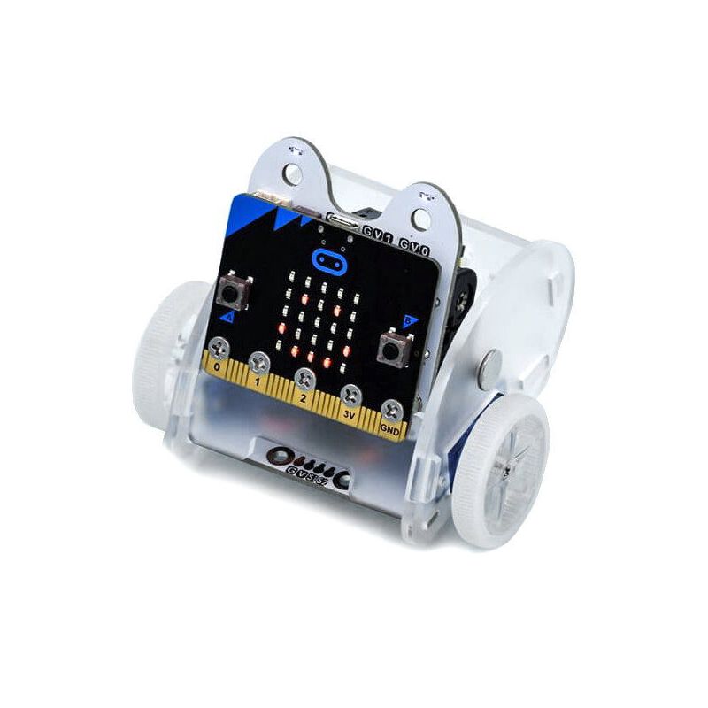 Ring:Bit Car V2 med BBC micro:bit-kort, hjul og lysmatrise