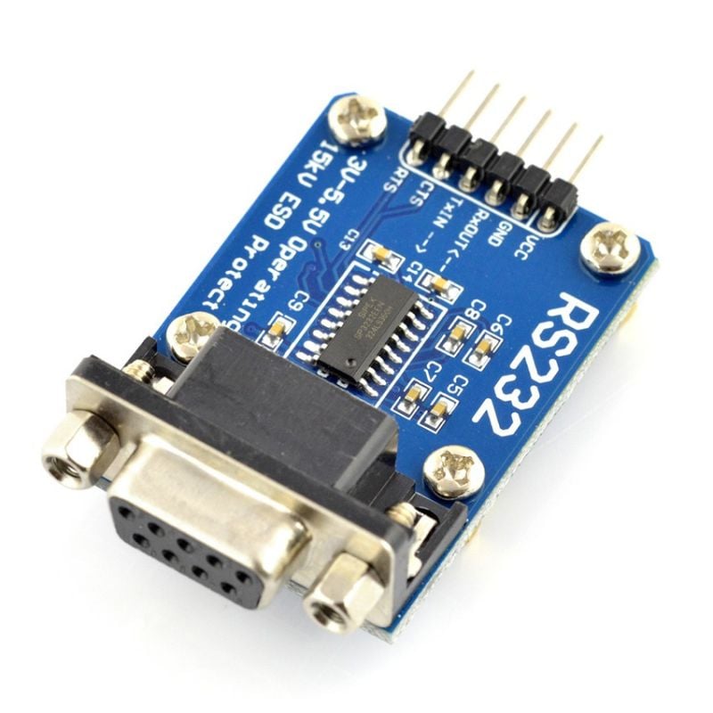 RS232-til-UART-omformer med DB9-kontakt og synlige tilkoblingspinner