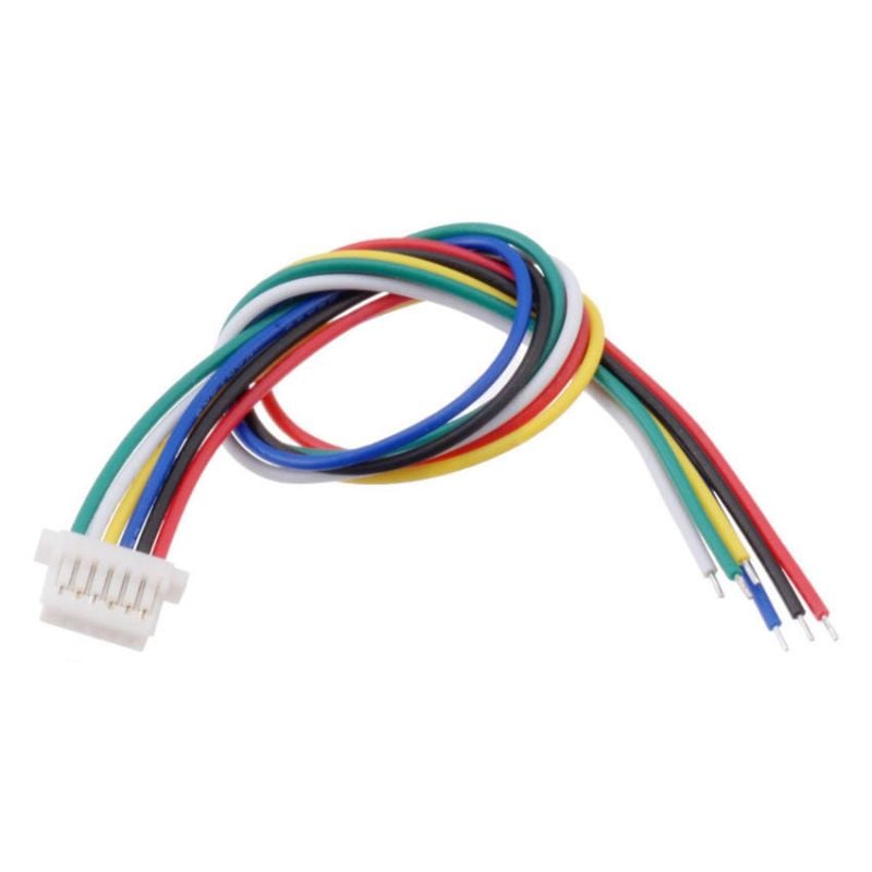 Sekspinners kabel med hvit hunnkontakt og flerfargede løse ledninger