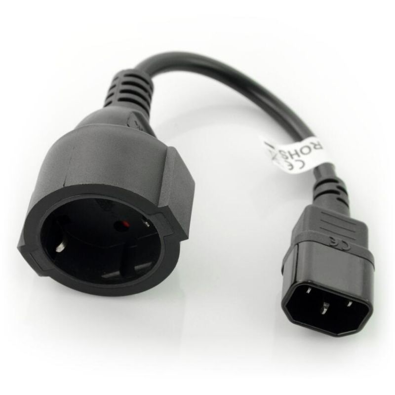 Adapterkabel IEC C14 til Schuko hunn, 20 cm
