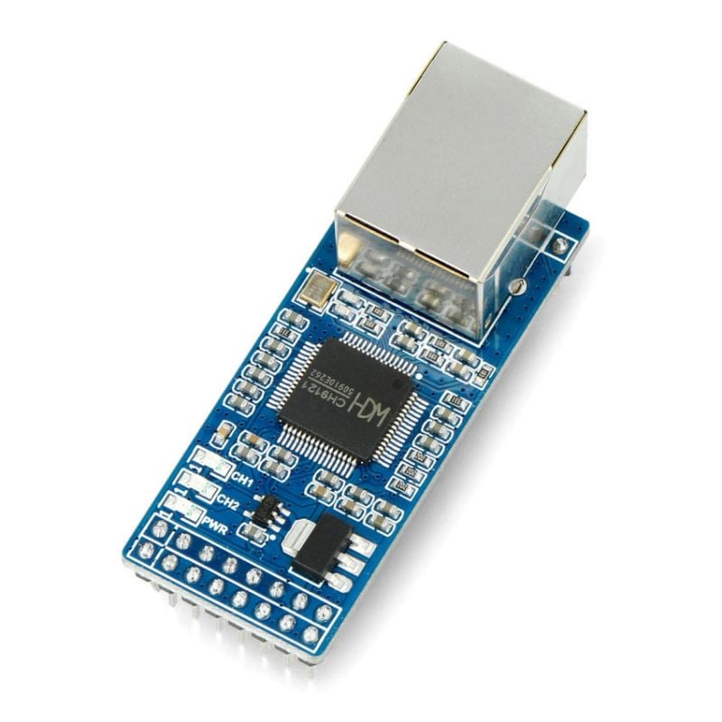 2-kanals UART-til-Ethernet-konverter fra Waveshare sett ovenfra i vinkel