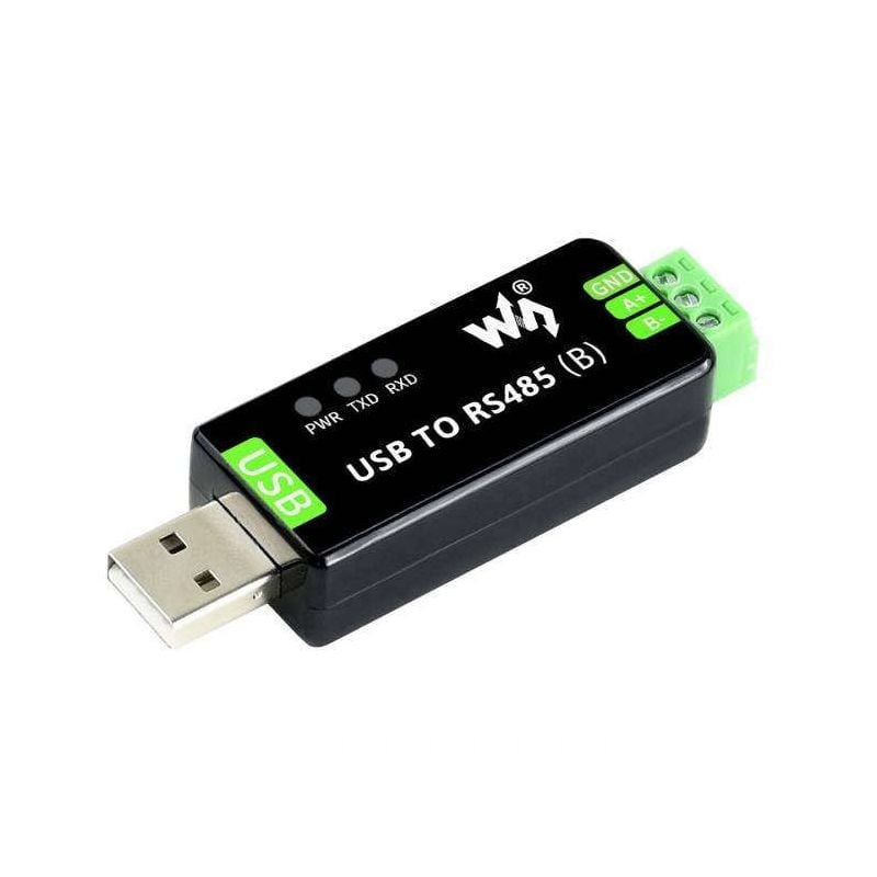 USB-til-RS485-konverter med USB-plugg og grønn skruterminal