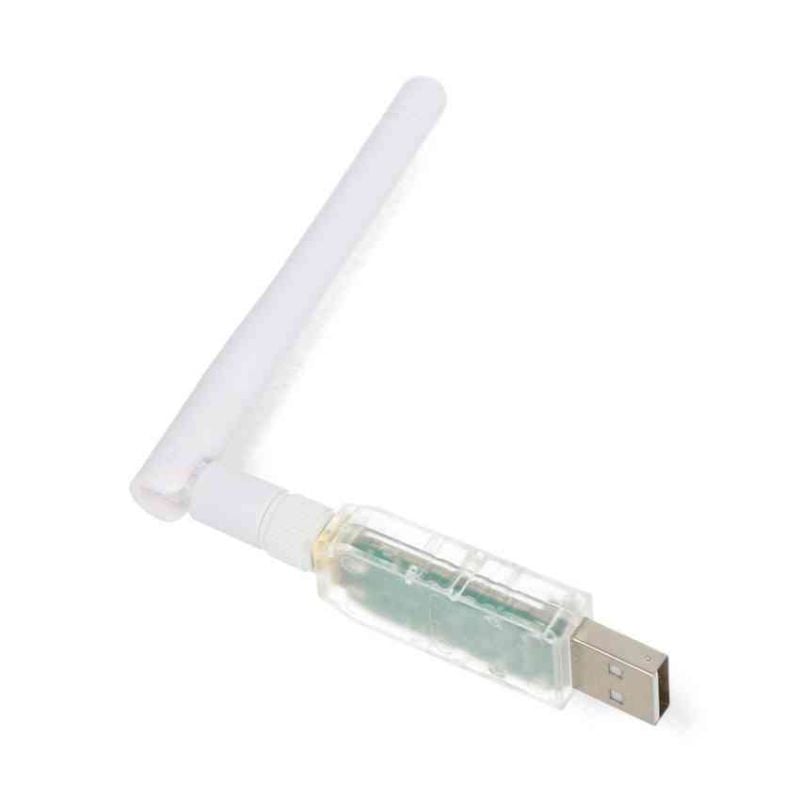 Zigbee 3.0 USB-koordinator med gjennomsiktig hus og vinklet antenne