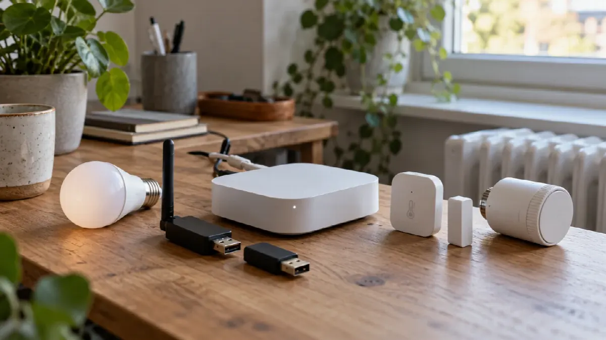 Lokal Home Assistant-hub koblet til Zigbee, Thread og Z-Wave-enheter