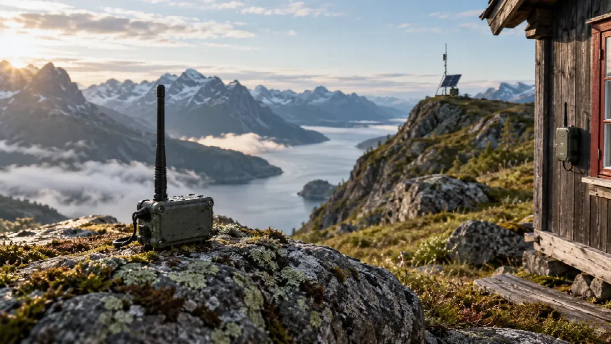 Meshtastic LoRa-noder som kommuniserer mellom fjell og skog