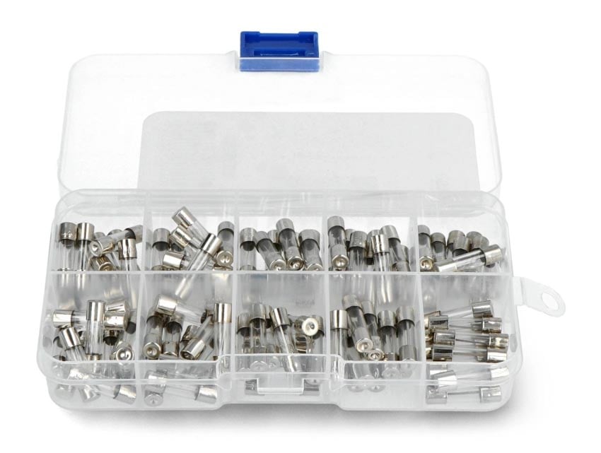 Sett med glassikringer WTA 5 &times; 20 mm &ndash; 0,2 A til 20 A &ndash; 100 sikringer