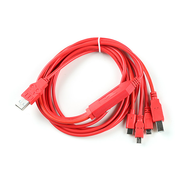 Multifunksjonell 4-i-1-kabel med USB-A - USB-B, miniUSB, microUSB og USB-C-kontakt