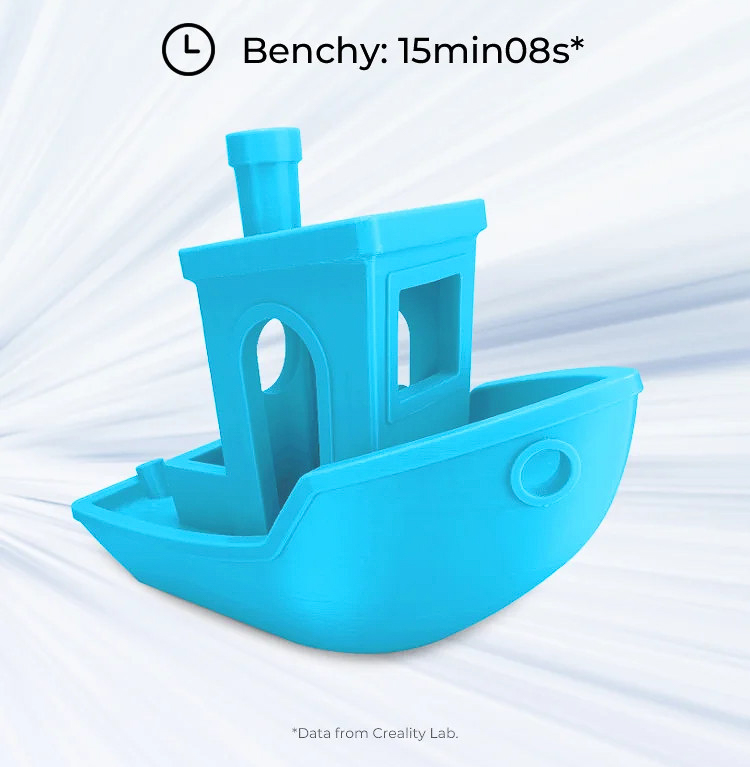 Ifølge forskning fra Crealty Lab kan skriveren skrive ut en Benchy-modell på bare 15 minutter.