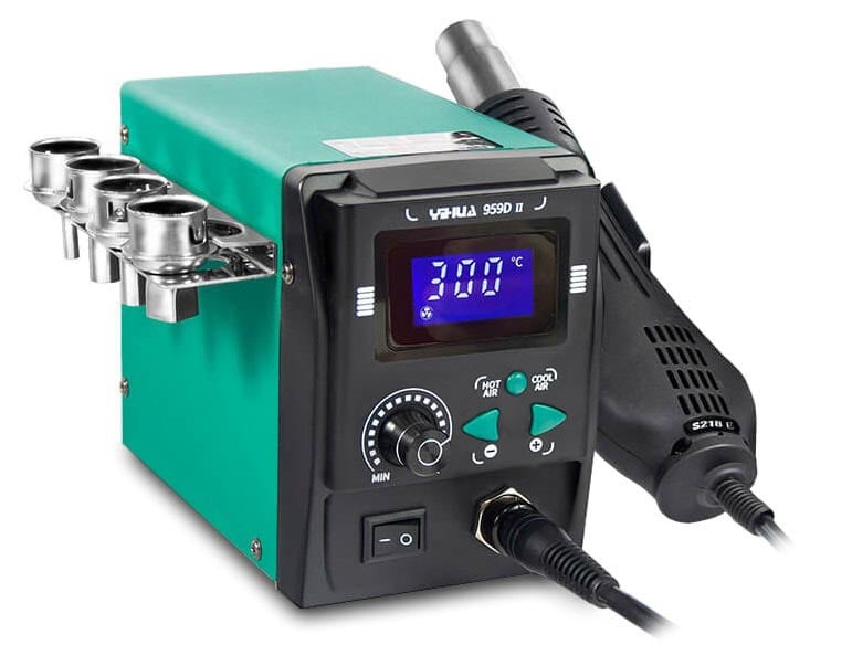 Sidevisning av Yihua 959D-II hot air loddestasjon