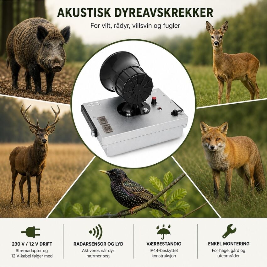 viltskremmer for elg, r&aring;dyr, hjort og fugler med 360&deg; radarsensor