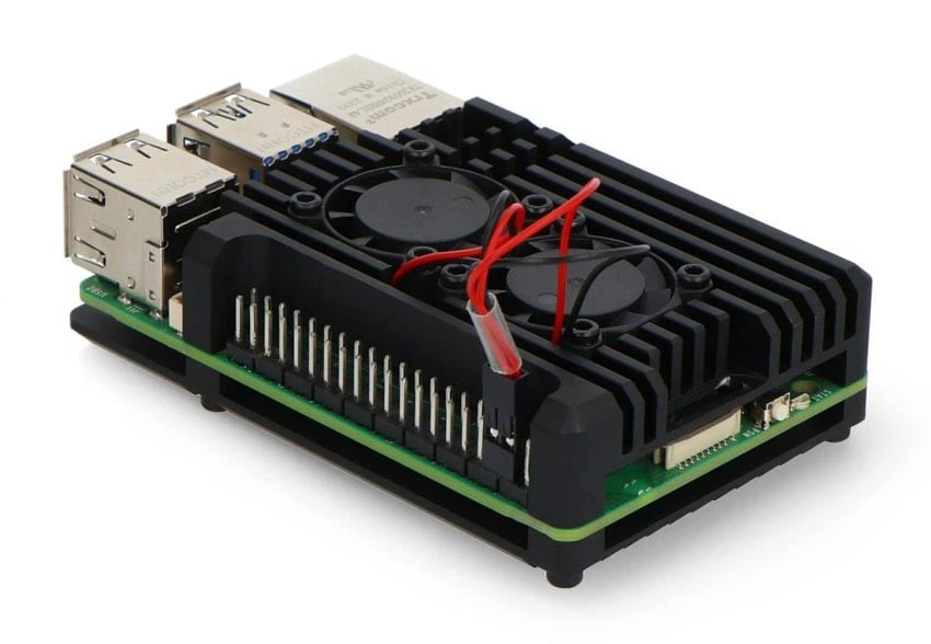 Aluminiums kabinett for Raspberry Pi 5 med to vifter
