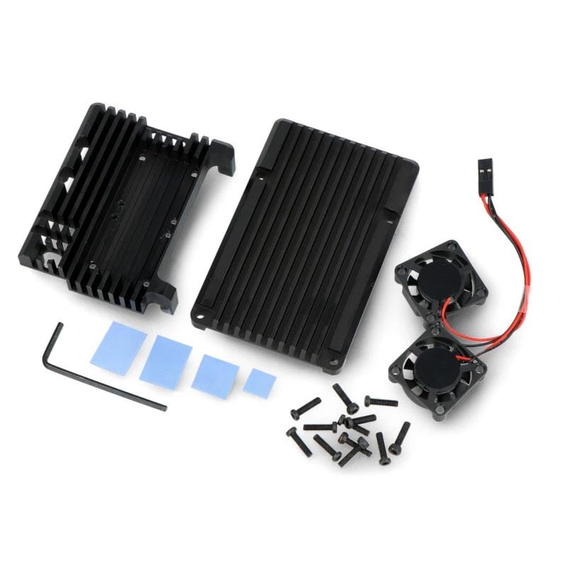 kabinett i aluminium med to vifter for Raspberry Pi 5