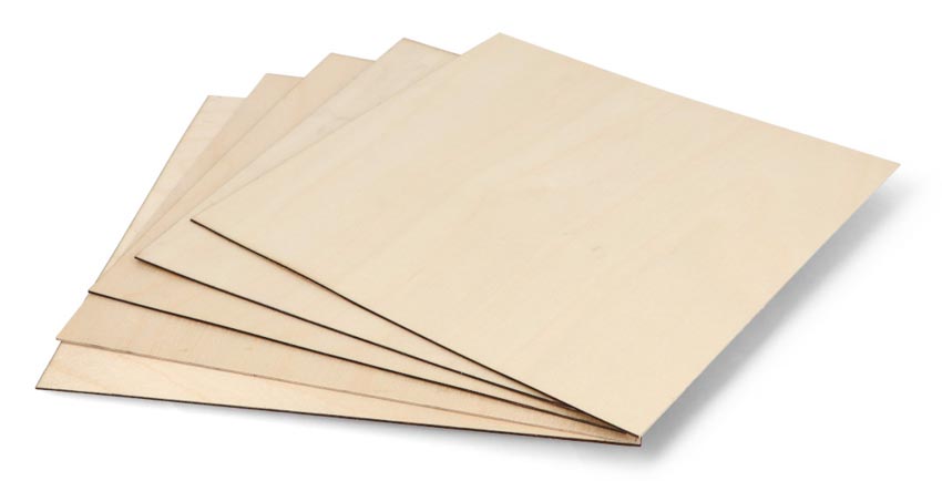 Sett med 5 ark bjørkefinér på 1 mm tykkelse og 200 x 200 mm størrelse