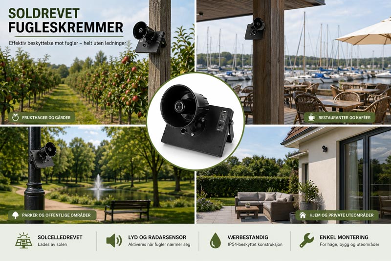 Fugleskremmer - effektiv kråkeskremmer og for andre fugler - med solcelle