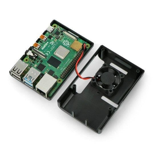 Sort kabinett i plast med vifte for Raspberry Pi 4B &ndash; effektiv kj&oslash;ling og beskyttelse