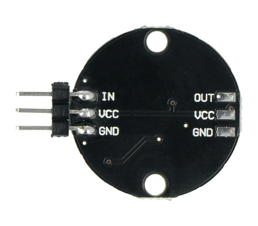 Tilkoblinger for WS2812 LED-ring - modulen har en loddet pin-header.