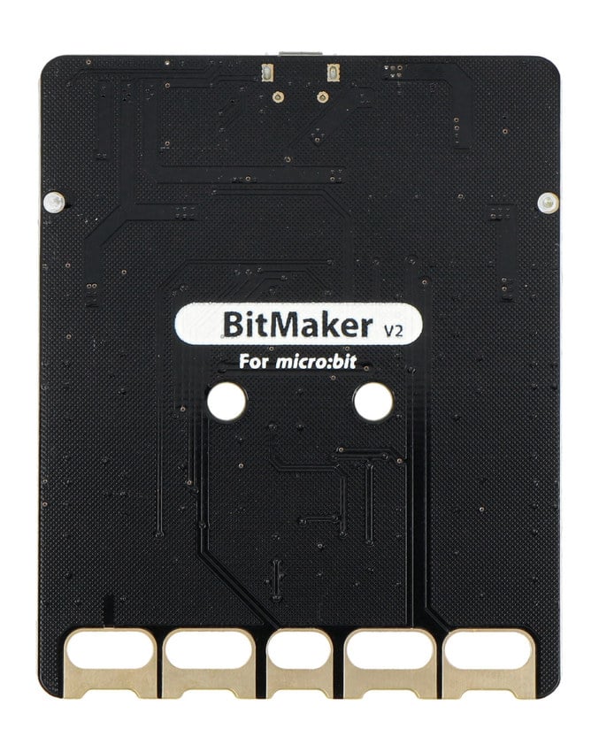 Baksiden av BitMaker V2-utvidelseskortet for BBC micro:bit