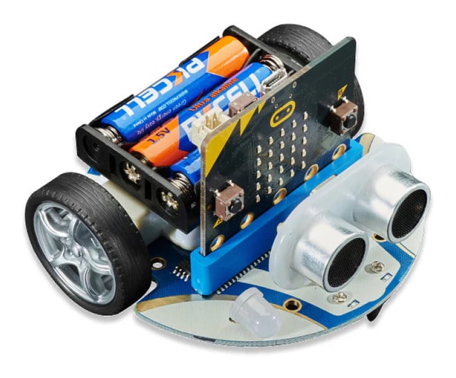 Cutebot-robotbil med hjul, batteriholder og ultralydsensor