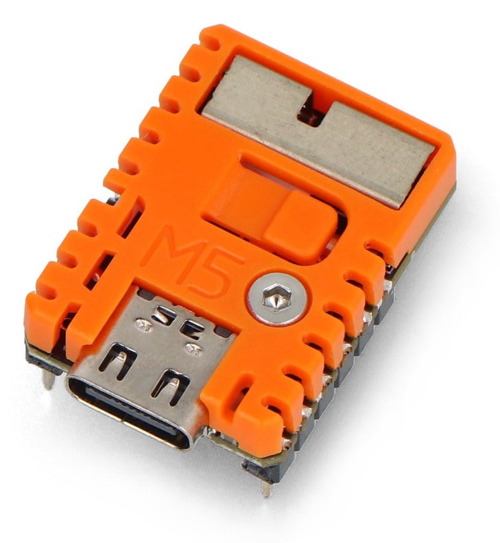 ESP32-S3-utviklingsmodul i oransje deksel med USB-C-kontakt